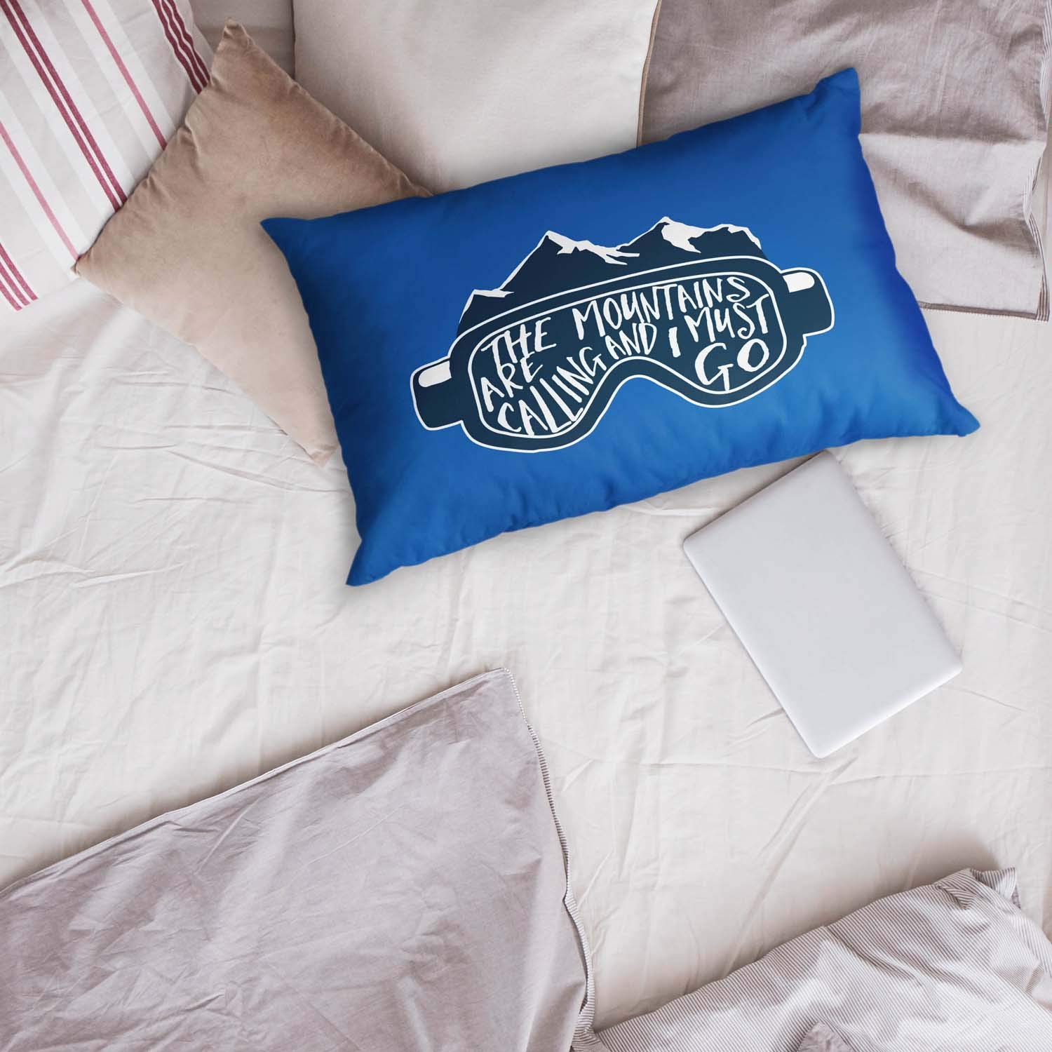 The Mountains Are Calling Ski & Snowboard Goggles Pillowcase - Blue Winter Sports Themed Home Decor for Skiers & Snowboarders | Perfect for Cabin, Dorm & Adventure-Themed Bedrooms