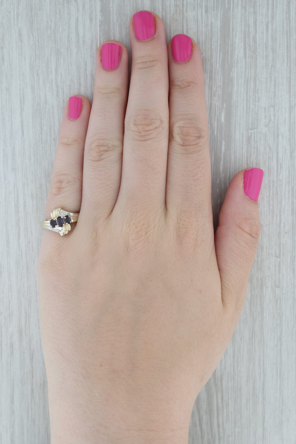 0.50ctw Iolite Three Stone Bypass Ring in 10k Yellow Gold - Size 7.25 - Perfect for Engagement, Anniversary Gifts & Special Occasions