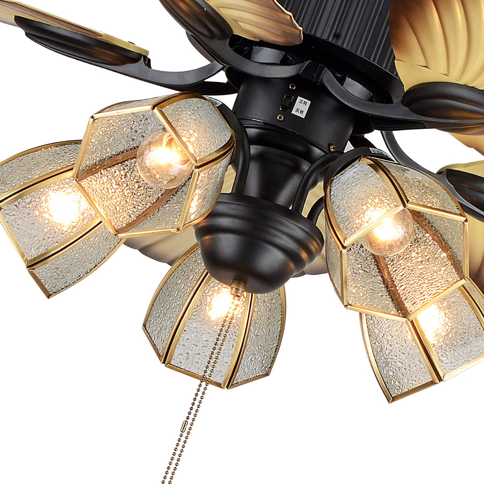 Eapmic 52-Inch Tropical Ceiling Fan with Sunset Bowl Light - 5 Hand-Carved Wooden Leaf Blades, Outdoor/Indoor Use - Perfect for Dining Room, Bedroom, Patio & Porch (5-Light, Style 2) | Durable & Stylish Cooling Solution for Home & Outdoor Spaces