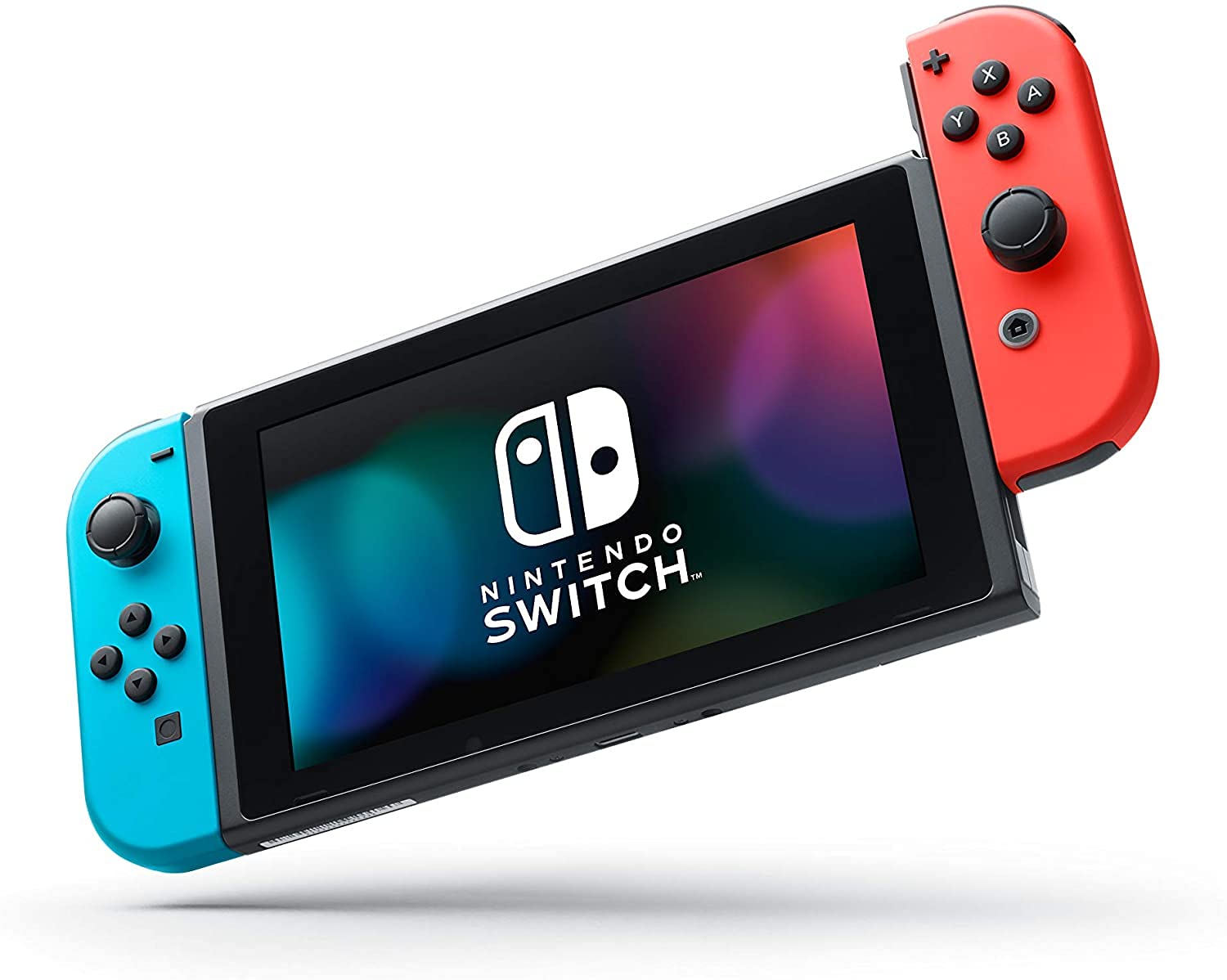 Refurbished Nintendo Switch Console with Neon Blue & Red Joy-Con Controllers - Portable Gaming for Travel, Parties & Family Fun