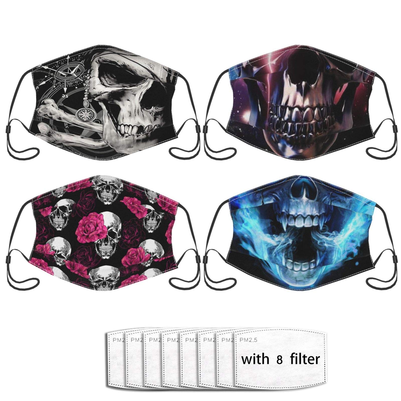 4-Pack Reusable Washable Face Masks with Filter Pocket & 8 Filters - Breathable Bandanas & Balaclava for Men & Women - Perfect for Outdoor Activities, Travel & Daily Protection
