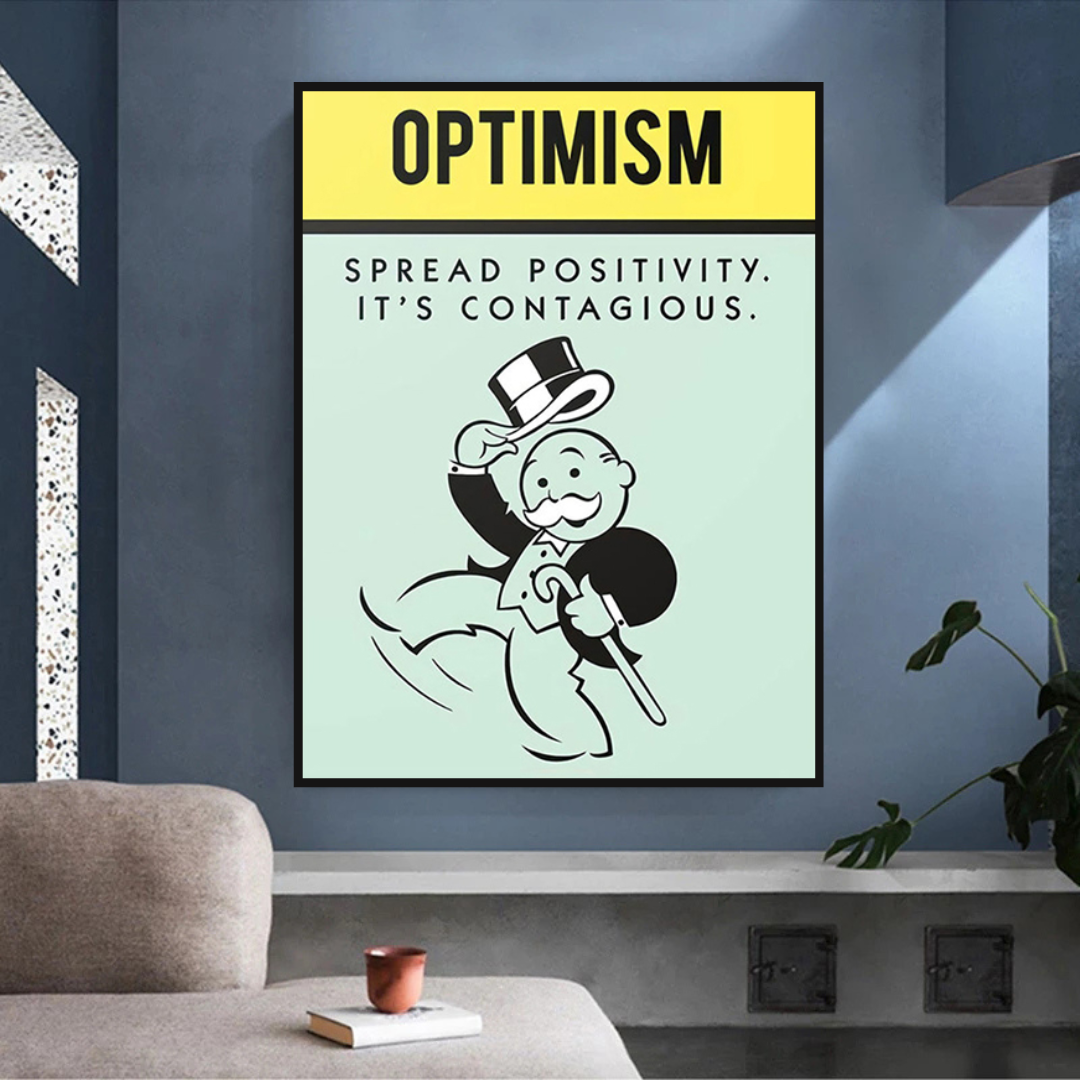 Alec Monopoly Optimism Play Card Canvas Wall Art - Pop Culture Home Decor for Living Room, Bedroom & Office