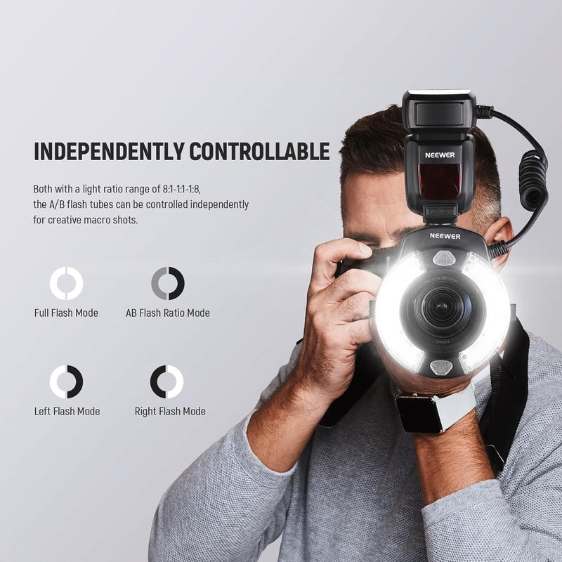 Neewer RF1 Macro Ring Flash for Canon Nikon Sony DSLR Cameras - Perfect for Close-Up Photography, Jewelry & Product Shots