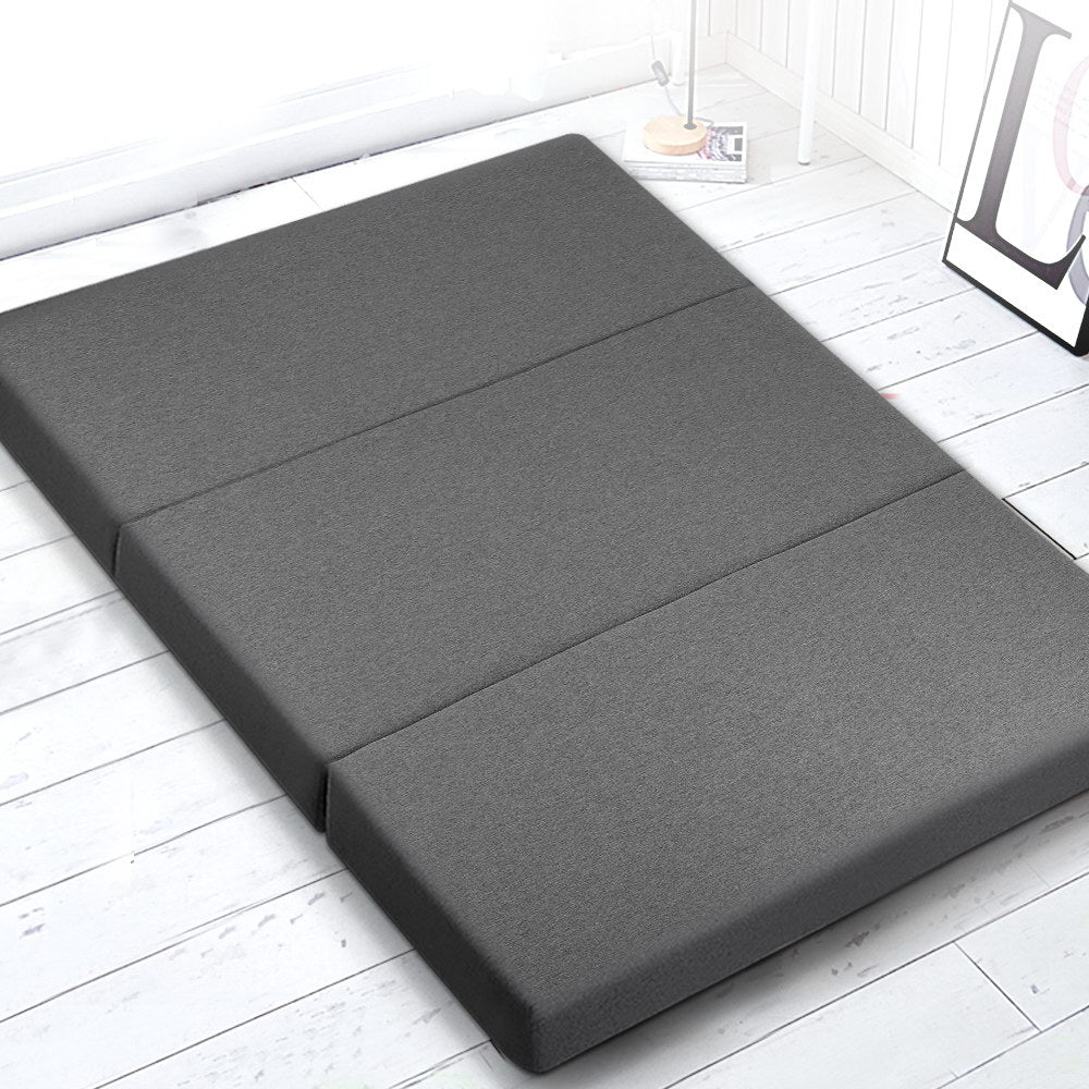 Double Size Folding Foam Mattress - Portable Bed Mat for Camping & Guest Room - Dark Grey Memory Foam Mattress Topper for Travel, Home & Temporary Sleeping Solutions