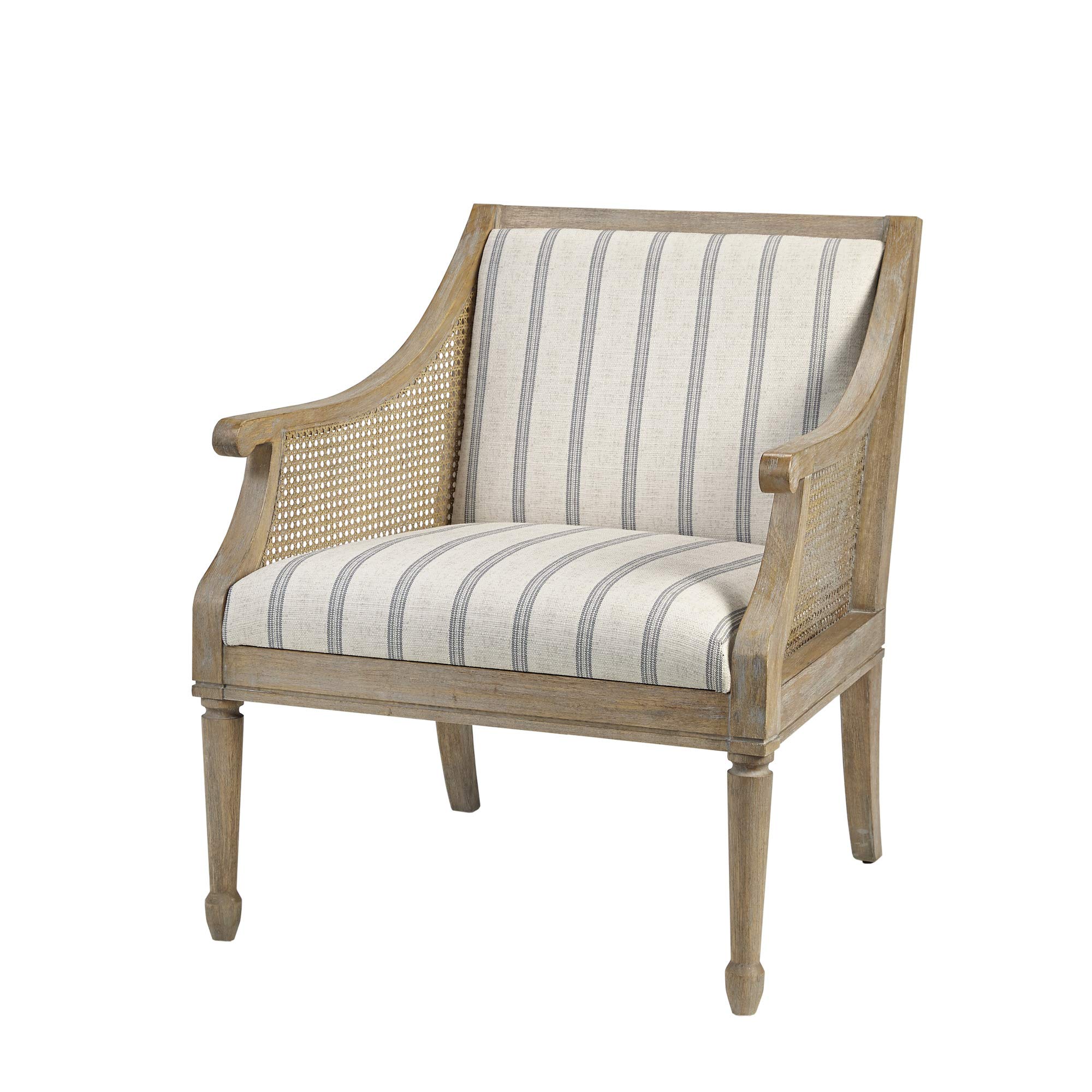 Solid Wood Frame Cane Webbed Accent Chair with Swoop Track Arms & Turned Legs - Farmhouse, Coastal, Cottage Style Deep Seating Lounge Chair for Living Room, Bedroom, or Sunroom - Reclaimed Wood Beige Finish