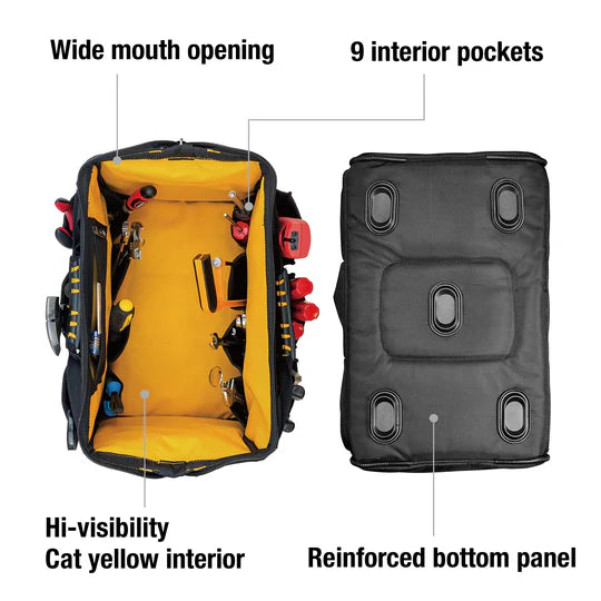 16 Inch Pro Wide Mouth Tool Bag - Heavy Duty Durable Construction for Electricians, Plumbers & Contractors - Perfect for Organizing Tools On Job Sites & DIY Projects