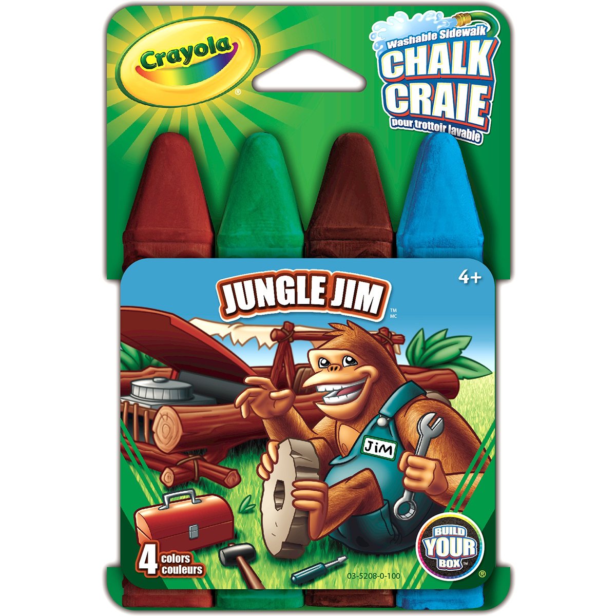 Crayola Build Your Box Jungle Jim Chalk - 4 Pack Non-Toxic Sidewalk Chalk for Kids Outdoor Play, Art & Creative Drawing