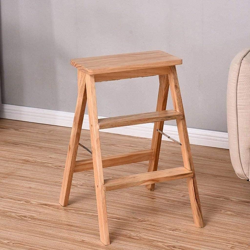 OKUOKA Solid Wood Creative Stool - Foldable Step Stool for Home, Kitchen, Living Room | Portable Wooden Step Ladder with Dual Function | Perfect for Reaching High Shelves, Decorating, and Household Chores