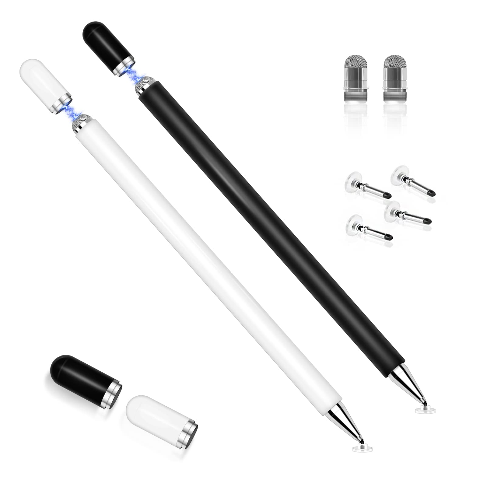 Premium Stylus Pen for iPad & Touch Screens - 2-in-1 Disc/Fiber Tip Stylus Pencil with Magnetic Cap | Compatible with Apple iPad Pro/Mini/Air, iPhone, Android & Microsoft Surface | 2-Pack (White & Black) | Perfect for Drawing, Note-Taking & Digital Signatures