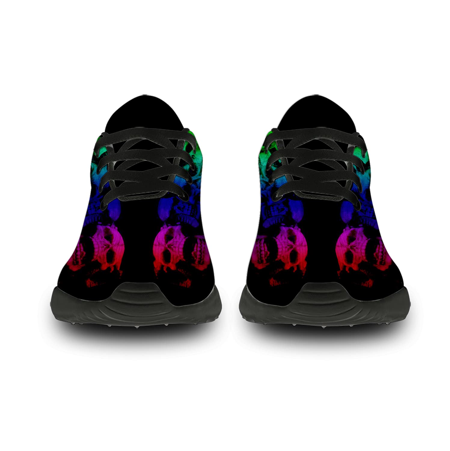**Men's & Women's LGBTQ Pride Running Shoes - Rainbow Skull Sneakers for Walking, Tennis & Casual Wear - Size 12 Men/15 Women Black - Perfect Gay Pride Gifts for Couples & Allies**    *(Ideal for Pride Parades, Workouts, Daily Wear & LGBTQ Support Events)*