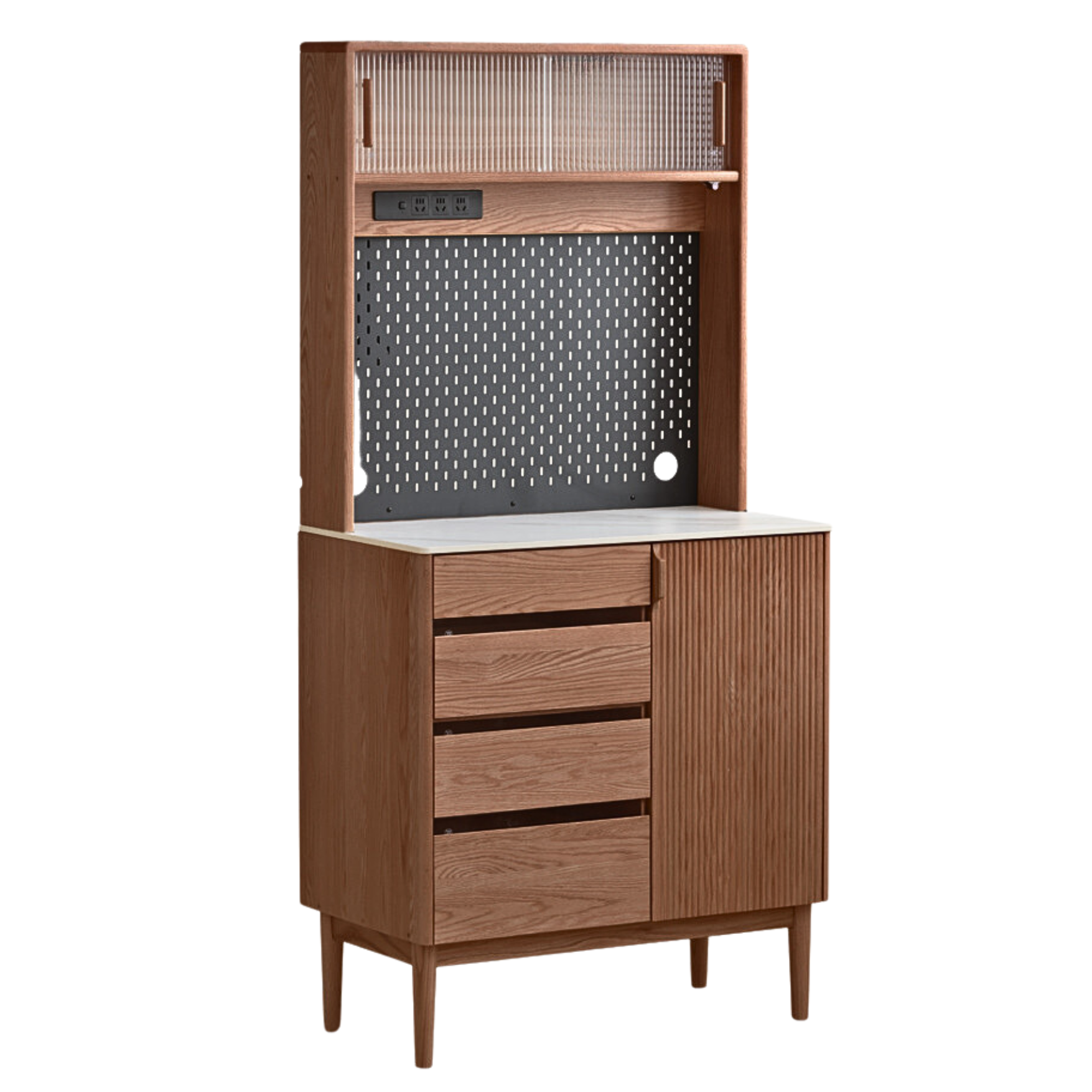 Solid Oak Wood Modern Rock Board Side High Tea Cabinet Buffet - Stylish Storage for Dining Room, Living Room & Kitchen | Perfect for Tea Parties, Buffets & Home Decor