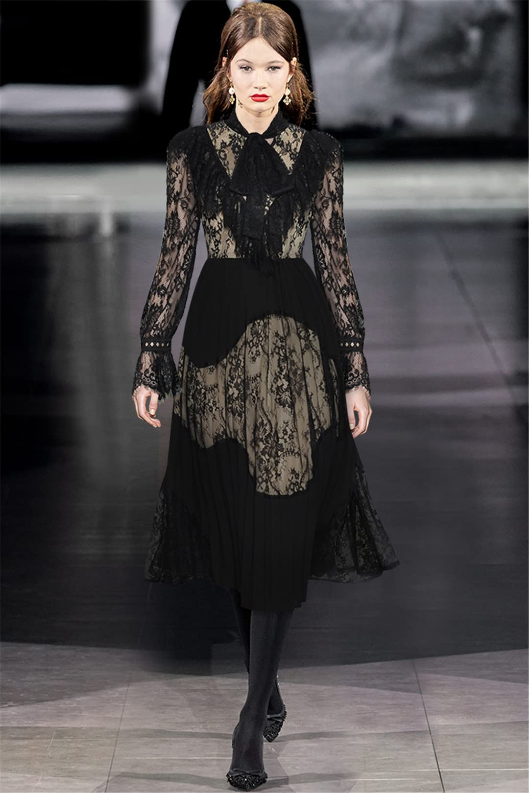 Elegant Black Lace Vintage Dress for Women - Long Puff Sleeve Spring Party Dress - Perfect for Cocktail Parties, Weddings & Vacation Getaways