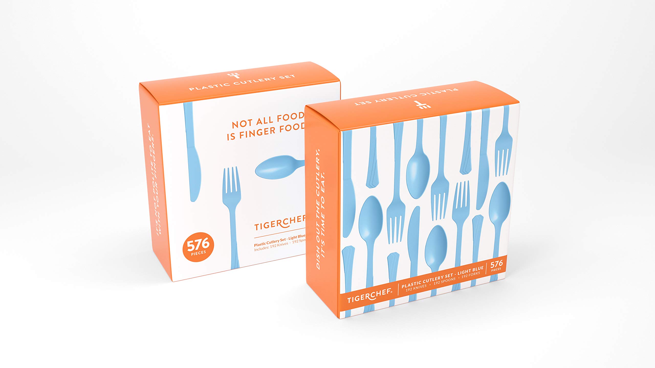 Premium Heavy-Duty Plastic Cutlery Set - 576-Piece (192 Forks, 192 Spoons, 192 Knives) Light Blue Disposable Silverware for Parties, Picnics, Catering & Events - Durable Plastic Utensils by Tiger Chef