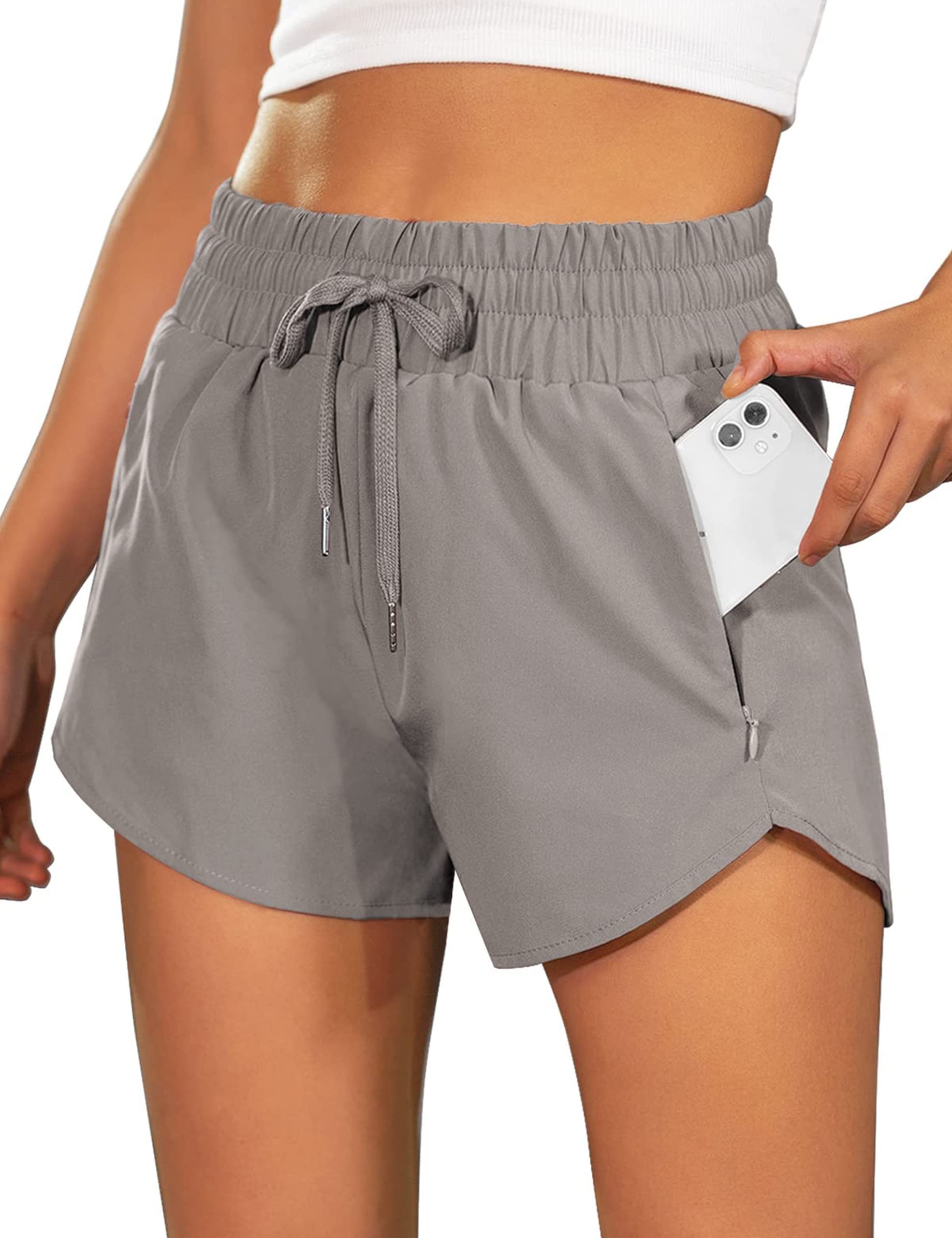 BMJL Women's High Waist Running Shorts - Breathable Athletic Workout Shorts with Zipper Pockets for Gym, Jogging & Summer Sports Activities