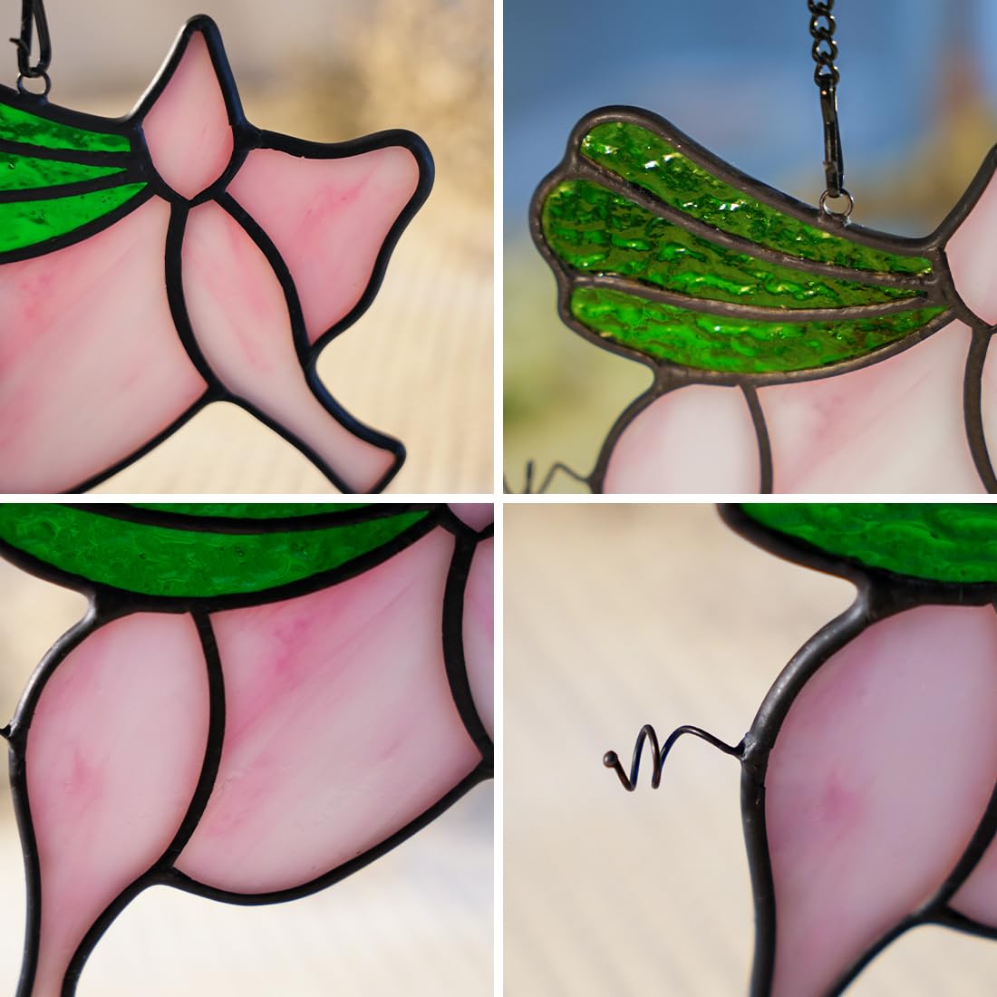 BOXCASA Flying Pig Stained Glass Window Hanging Decor - Cute Pig Sun Catcher for Indoor Windows, Funny Piggy Ornament - Lucky Animal Gift for Pig Lovers, Kids, Girls, Women & Moms (Perfect for Birthday Gifts, Home Decor, Nursery Room & Office Windows)