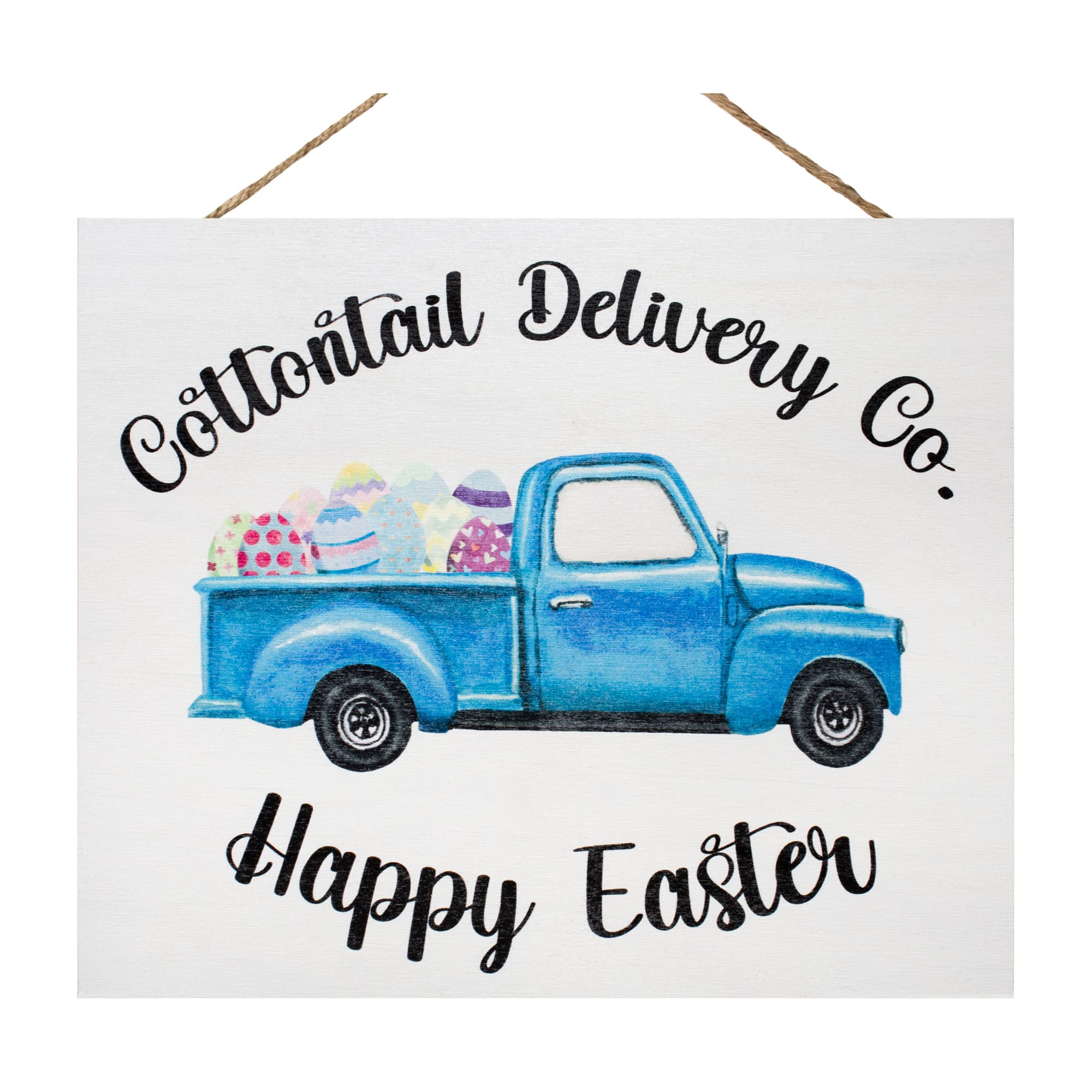 JennyGems Easter Wooden Hanging Door Sign - Vintage Blue Truck with Eggs Decor, Farmhouse Style Easter Decoration, Handmade in USA | Perfect for Spring Home Decor, Easter Party & Front Door Welcome Sign