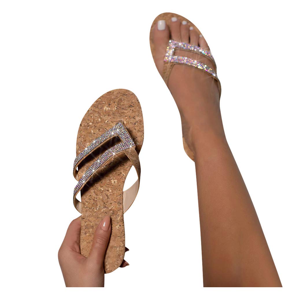 AIHOU Women's Rhinestone Crystal Bling Flat Sandals - Comfortable Summer Beach Flip Flops for Casual Wear, Outdoor Walking, and Vacation Travel
