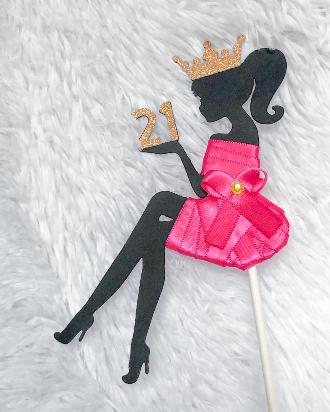 Customizable Purple Glitter Crown Queen Princess Cake Topper - Sitting Girl Wedding Birthday Party Decoration for Cakes, Cupcakes & Desserts