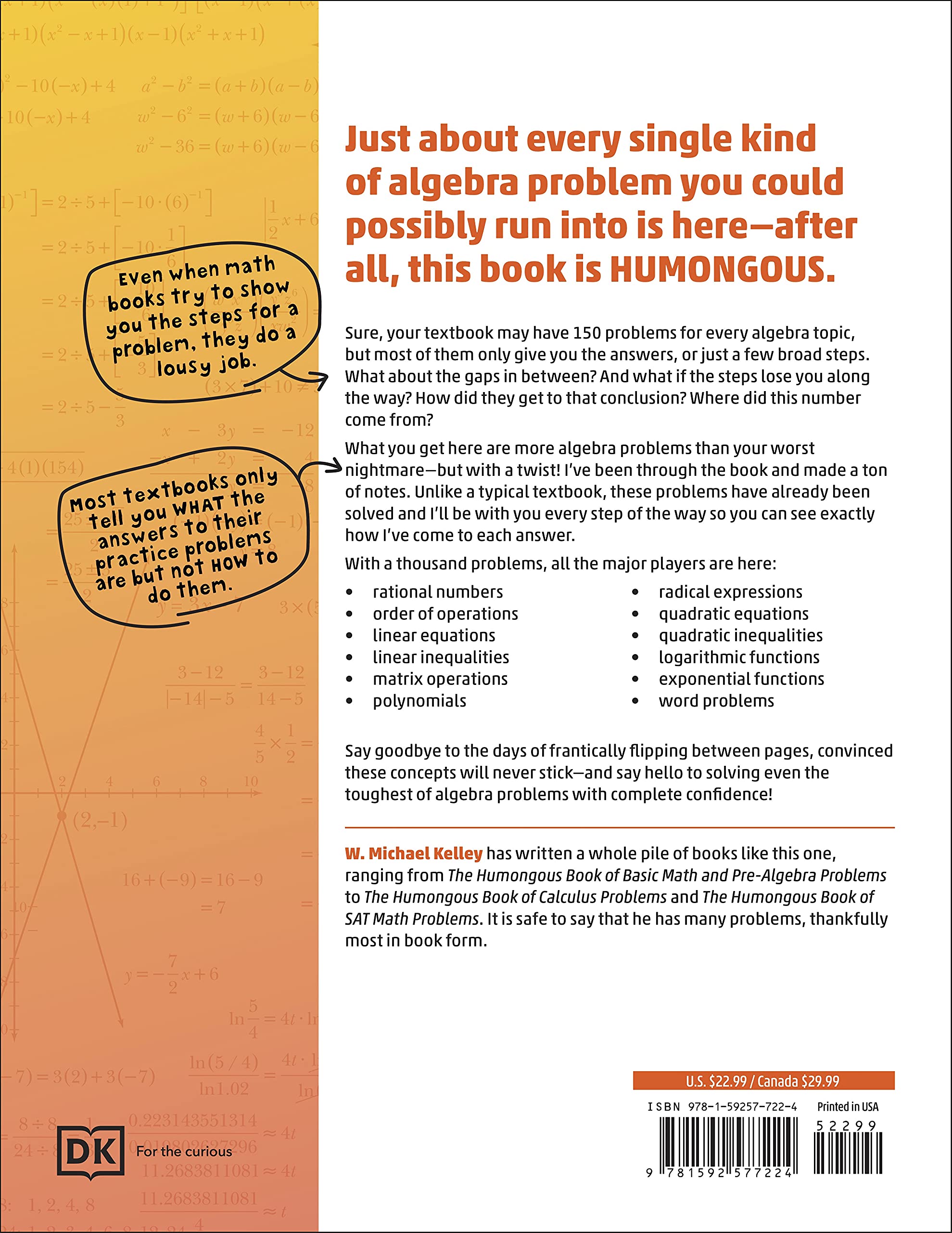 The Humongous Book of Algebra Problems - 1,000+ Math Exercises with Solutions | Algebra Practice Workbook for High School & College Students | Perfect for Self-Study & Test Prep