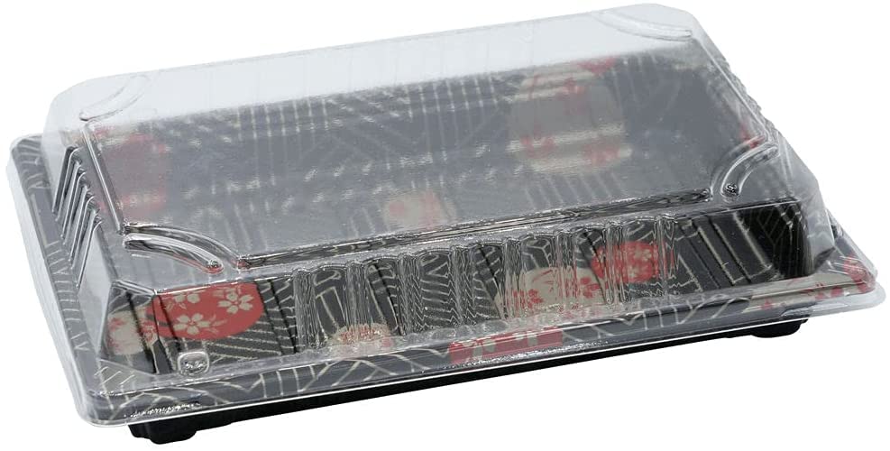 EcoQuality Large Black Sushi Trays with Lids 8.5 x 5.5 Inch - 200 Pack Disposable Sushi Packaging Boxes, BPA-Free Plastic Takeout Containers for Sushi, Appetizers, Desserts | Perfect for Restaurants, Catering & Home Meal Prep