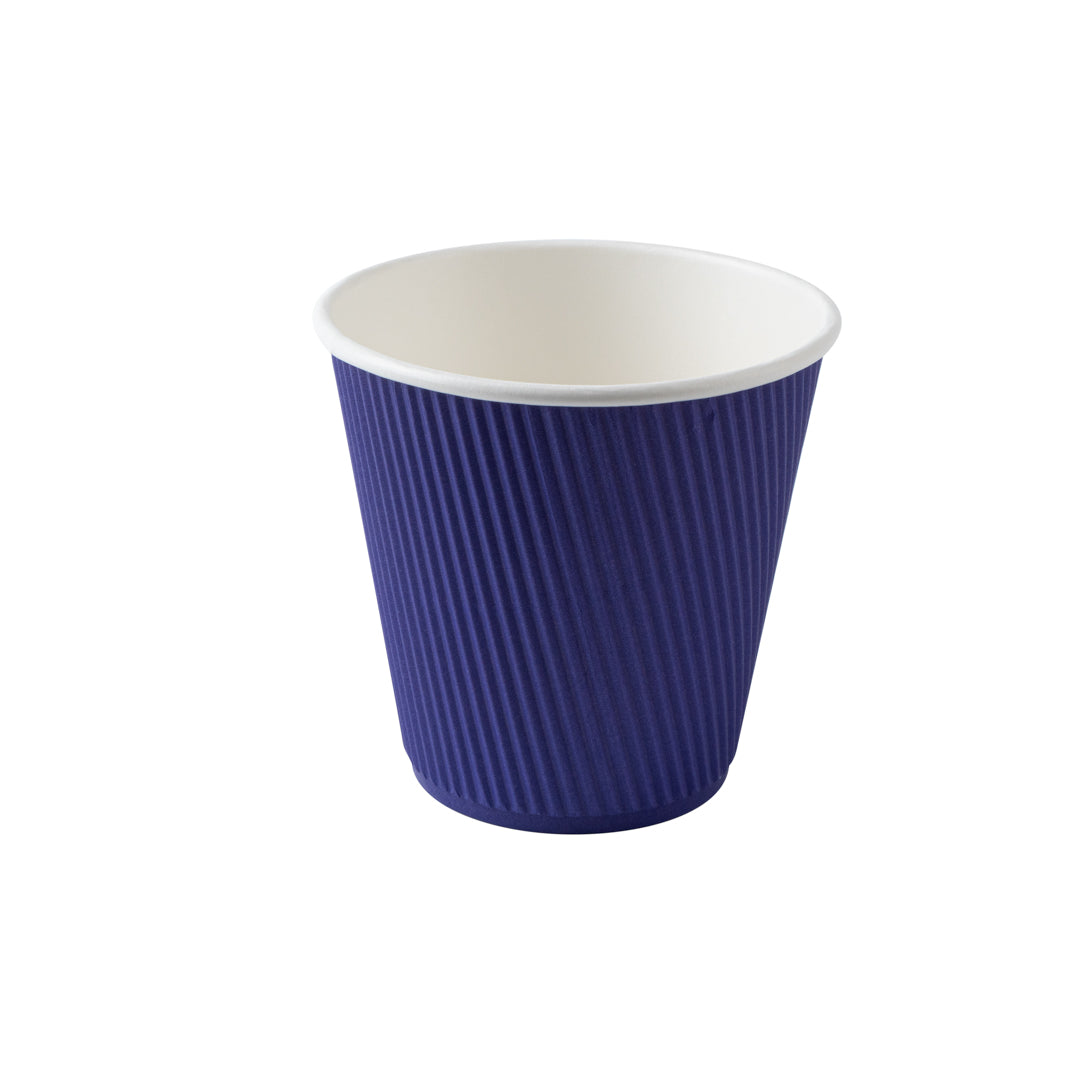 8 oz Royal Purple Ripple Wall Coffee Cups with White Lids - 3.5