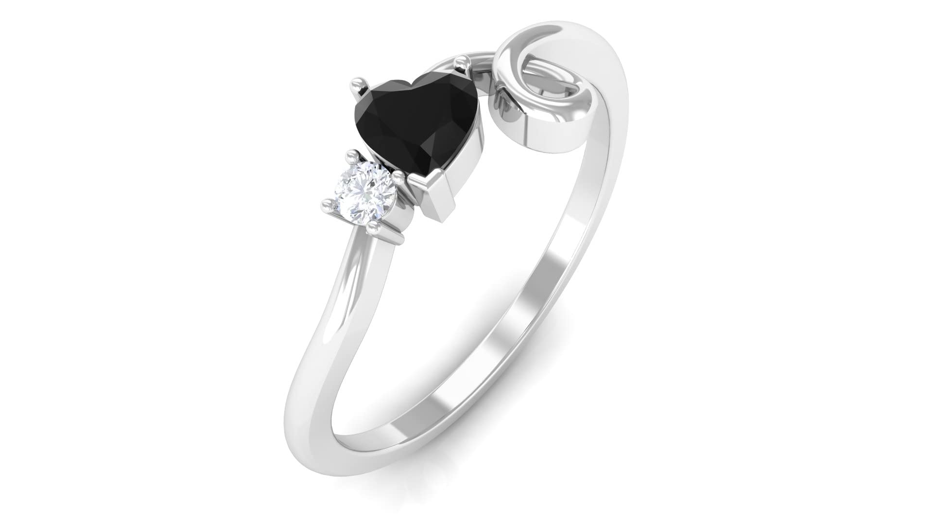 0.25 CT Black Onyx Diamond Promise Ring for Women - 14K Solid Gold Heart Shaped Black Onyx & Gold Twisted Band - Perfect for Anniversaries, Engagements & Romantic Gifts