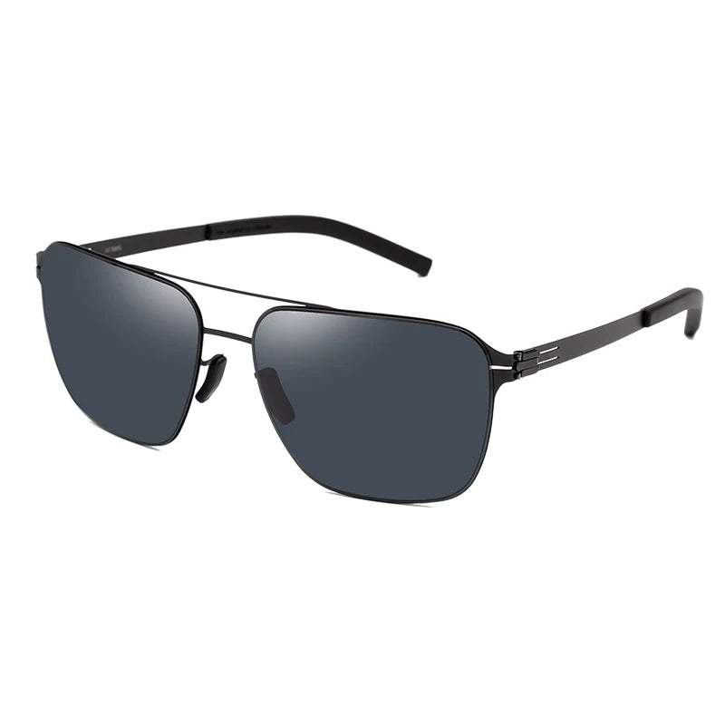 Black Full Rim Square Double Bridge Stainless Steel Sunglasses for Men - UV Protection, Polarized, Fashionable Eyewear - Perfect for Driving, Outdoor Sports & Daily Wear