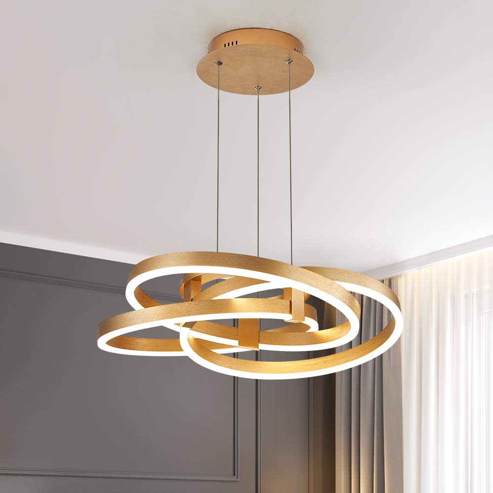 Maxax LED 3 Ring Chandelier - Modern Acrylic Pendant Light Fixture for Industrial Ceiling Lighting in Gold | Perfect for Bedroom, Living Room, Dining Room & Kitchen Island Decor | Creates Elegant Ambient Lighting for Home & Office Spaces