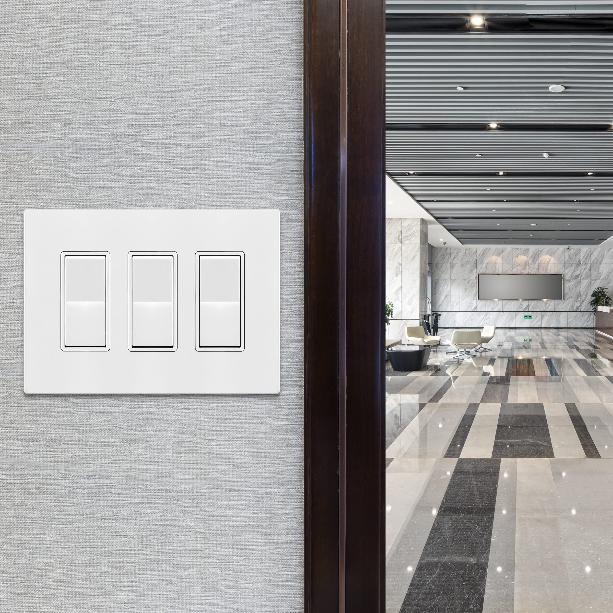 ENERLITES Screwless Decorator Wall Plates - Child Safe Outlet Covers, Glossy White Finish, Medium Size 3-Gang (4.88