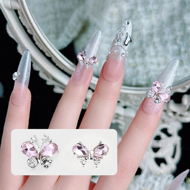 3D Pink Butterfly Rhinestone Alloy Nail Art Decorations #11 - Perfect for Nail Salons, DIY Manicures, and Special Occasions