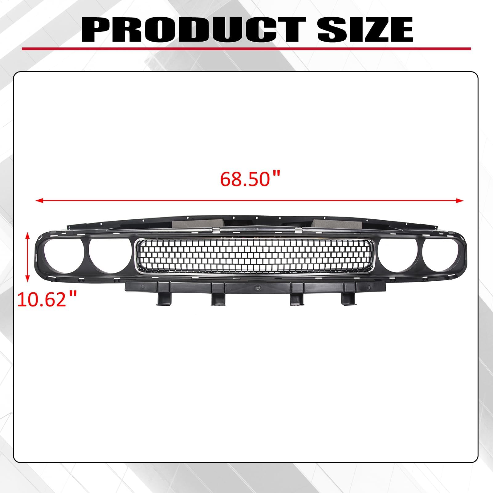 HECASA Chrome Front Bumper Upper Grille Replacement for 2008-2014 Dodge Challenger - Compatible with CH1200338 & 68043388AB - Perfect for Car Restoration & Custom Upgrades
