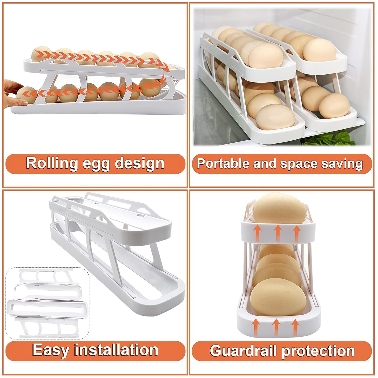 Portable Egg Holder for Refrigerator - Space Saving Automatic Rolling Egg Dispenser & Storage Container Organizer for Kitchen Cabinet (1 Pack) - Perfect for Fresh Egg Storage & Organization in Fridge