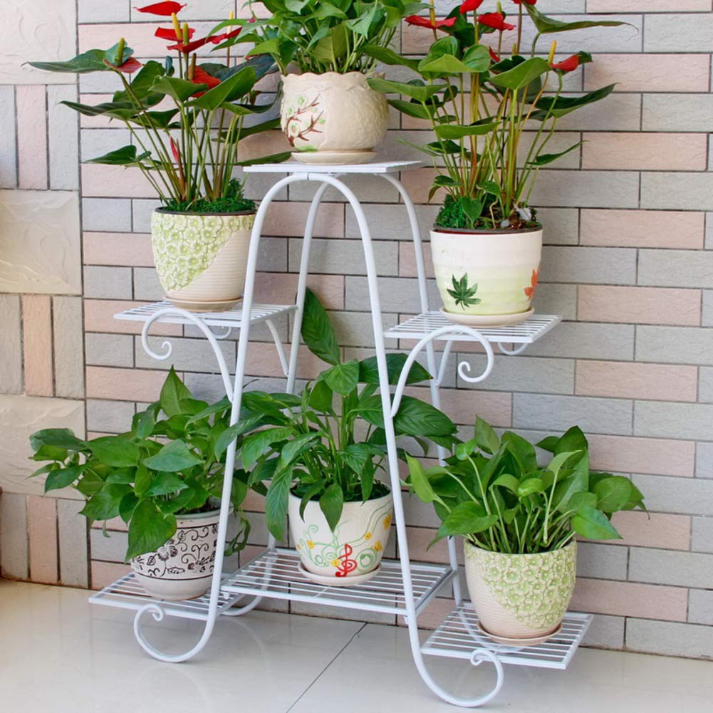 HM&DX 6-Tier Metal Plant Stand for Indoor Plants - Sturdy Multi-Tier Display Shelf for Multiple Plants in Living Room, Bedroom, or Office Decor