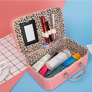 KARMBHUVI Multifunctional Travel Makeup Bag with Mirror & Adjustable Dividers - Pink Cosmetic Organizer for Women | Perfect for Travel, Gym & Daily Use
