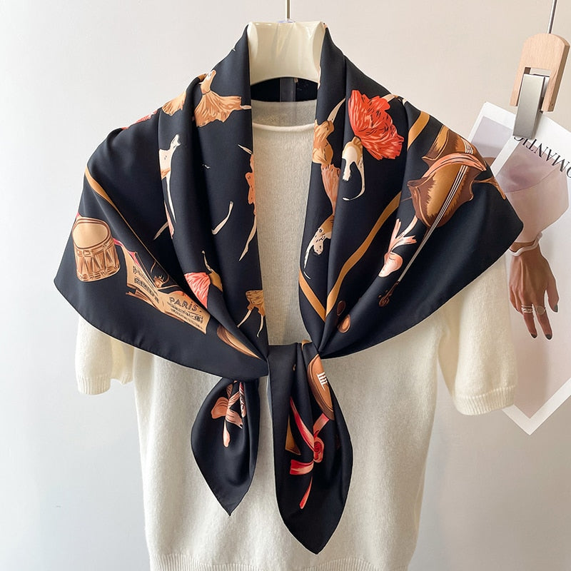 Stylish Floral Print Twill Silk Scarf for Women - Muslim Hijab Headband, Bandana, Summer Shawl & Beach Stole - Elegant Echarpe for Daily Wear, Office & Travel (2024 Fashion)