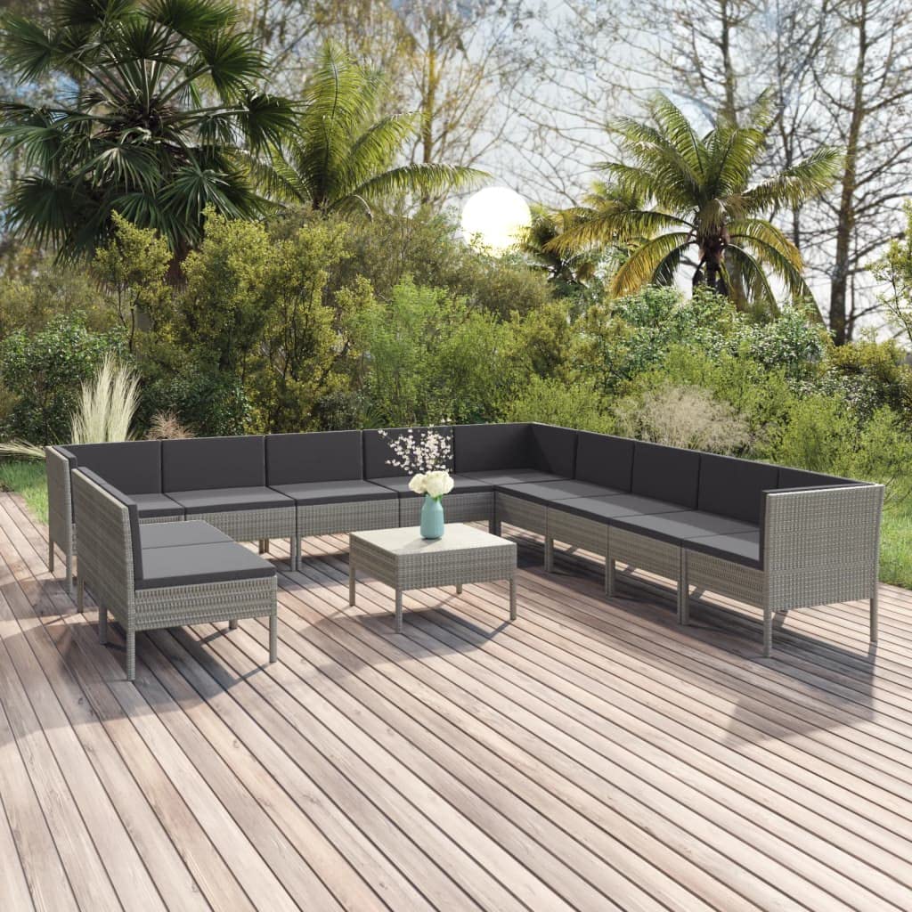 12-Piece Gray Poly Rattan Patio Lounge Set with Cushions - Modular Outdoor Seating Combo for Patios, Gardens & Backyards - Perfect for Relaxing, Entertaining & Outdoor Gatherings