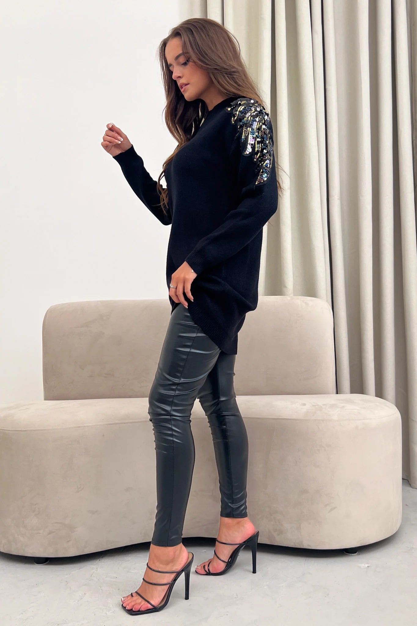 Holly Sequin Longline Jumper - Elegant Black Sequin Party Dress for Women | Perfect for Evening Events, Cocktail Parties & Holiday Celebrations