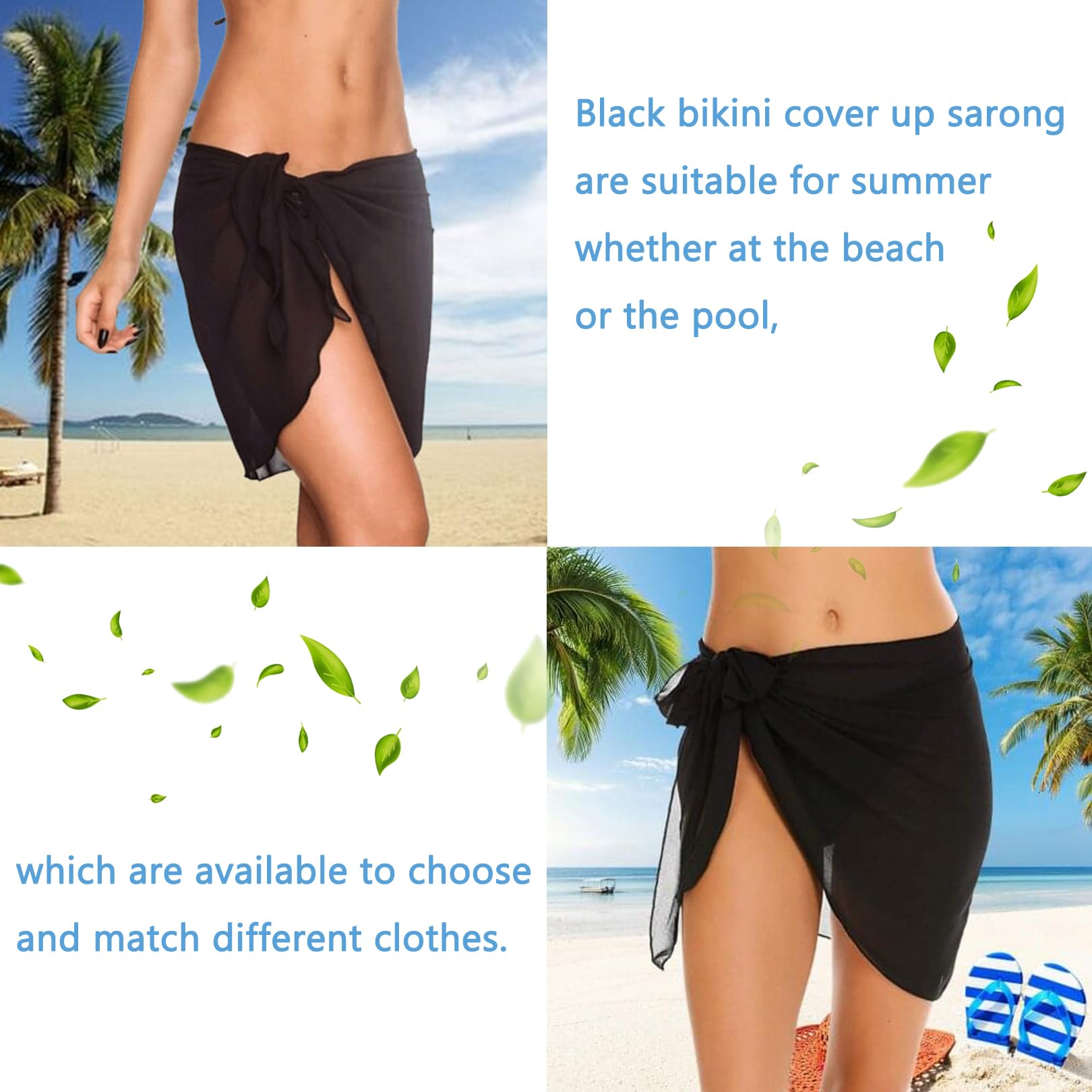 1 PCS Black Chiffon Beach Wrap - Women's Half Cover Up Sarong for Bikini, Swimsuit & Holiday Beachwear | Perfect for Poolside, Vacation & Summer Outfits