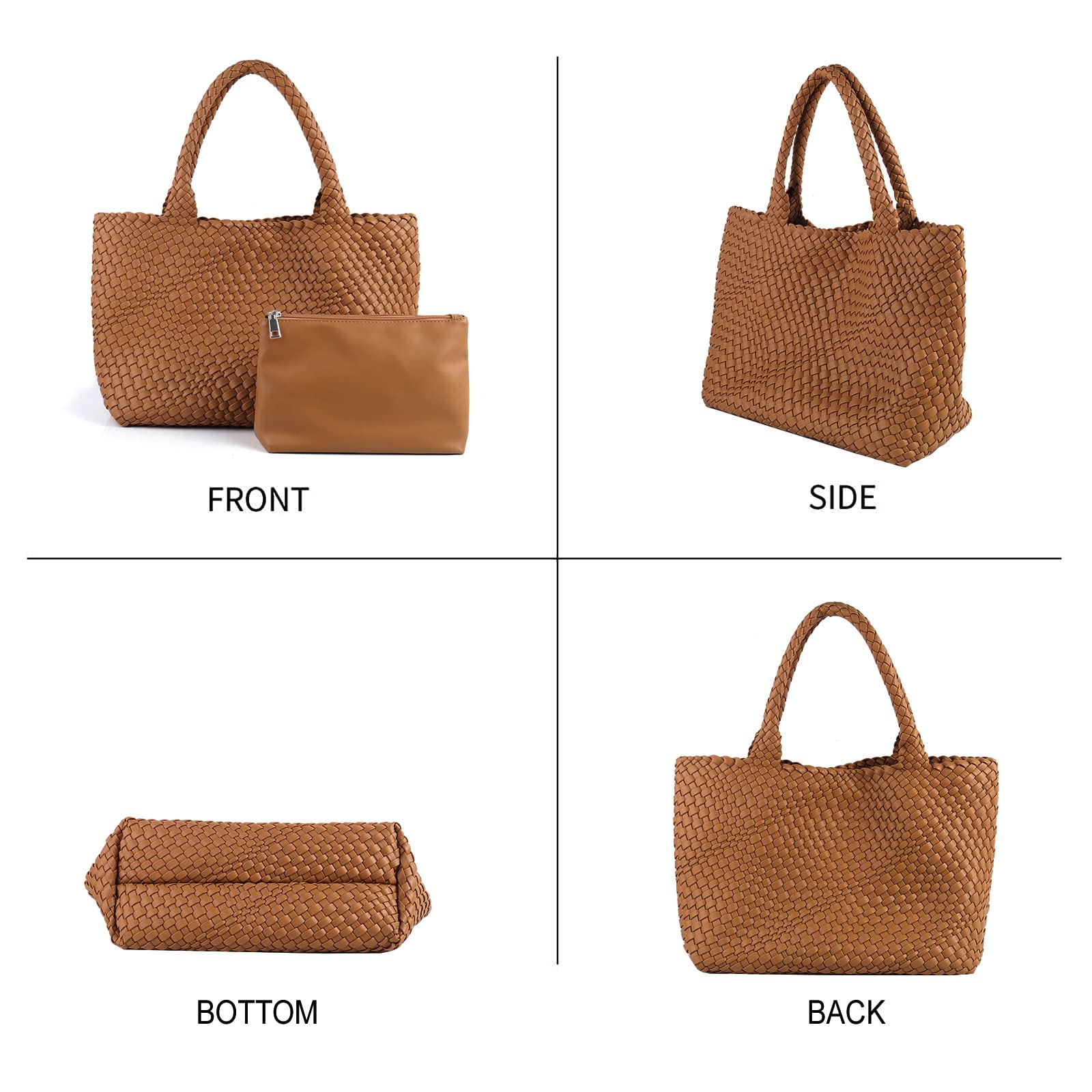 Handmade Woven Vegan Leather Tote Bag for Women - Stylish Shoulder Satchel Purse with Detachable Strap, Perfect for Travel, Work & Everyday Use