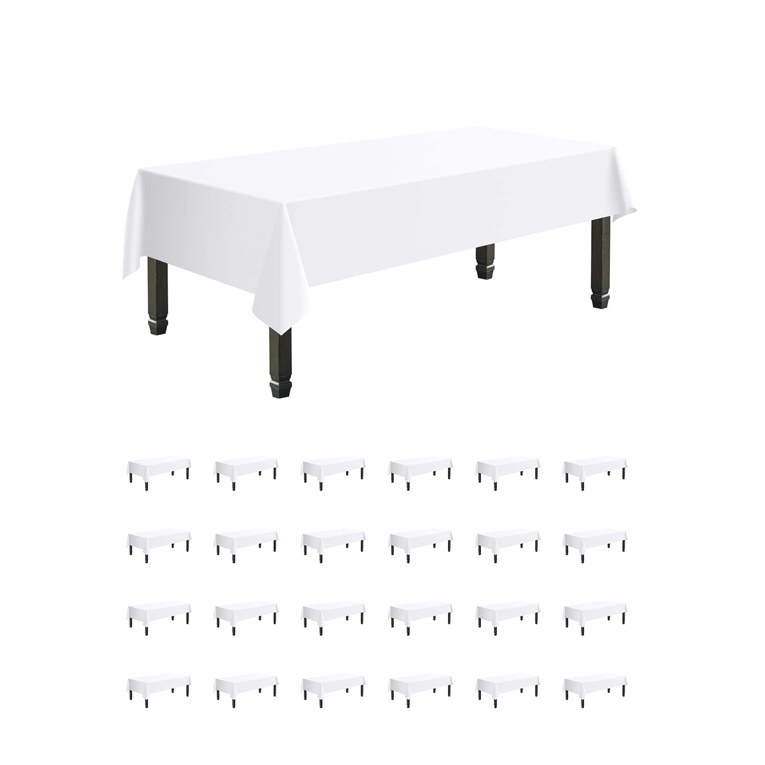 Premium 25-Pack 60x102 Inch White Polyester Tablecloths - Elegant Rectangular Table Covers for Weddings, Parties, Banquets & Buffet Events | Washable & Wrinkle-Resistant for Easy Entertaining