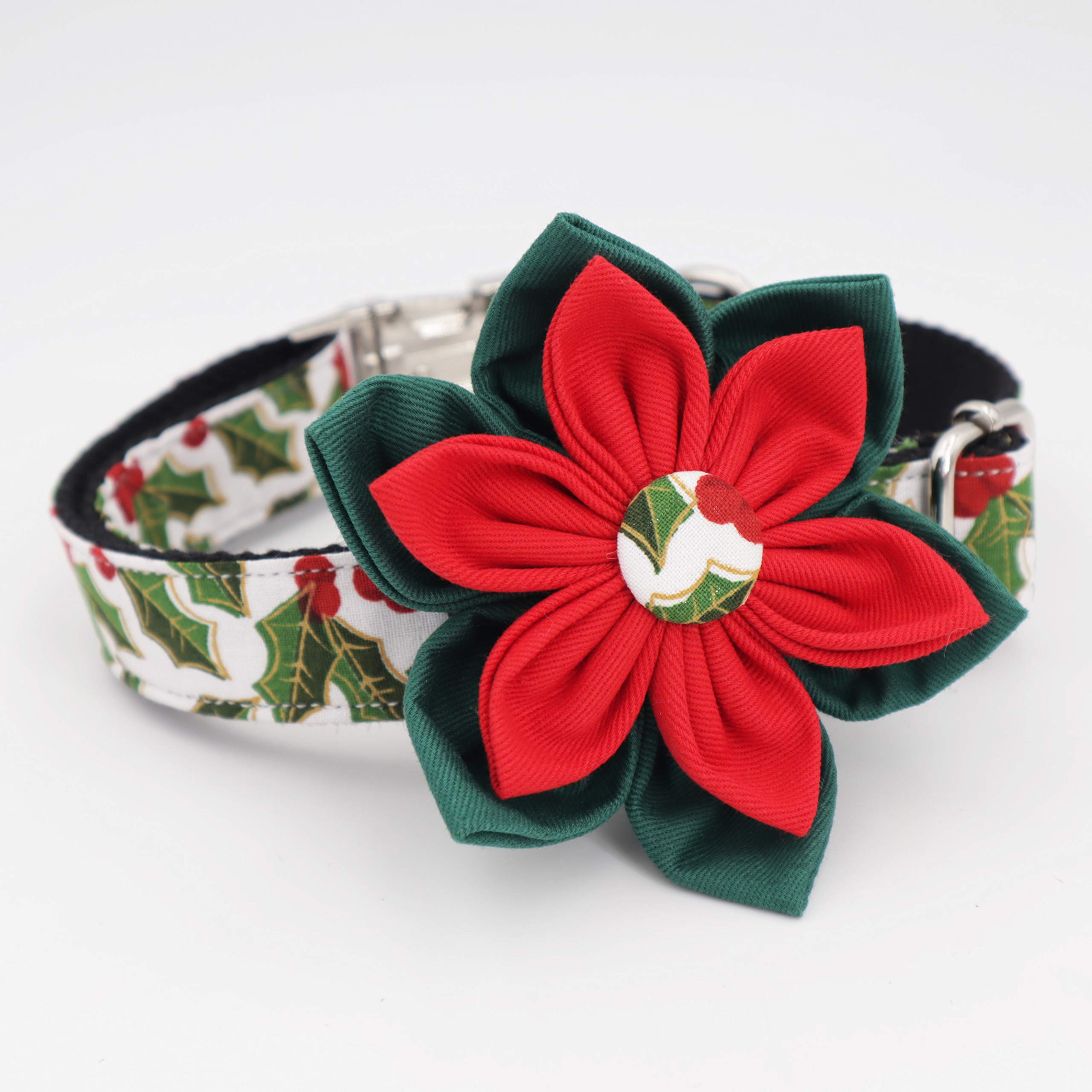 Christmas Dog Collar with Flower - Adjustable Pet Collar for Small to Medium Dogs, Perfect Holiday Gift for Girl Puppies - Great for Christmas Photos & Holiday Parties