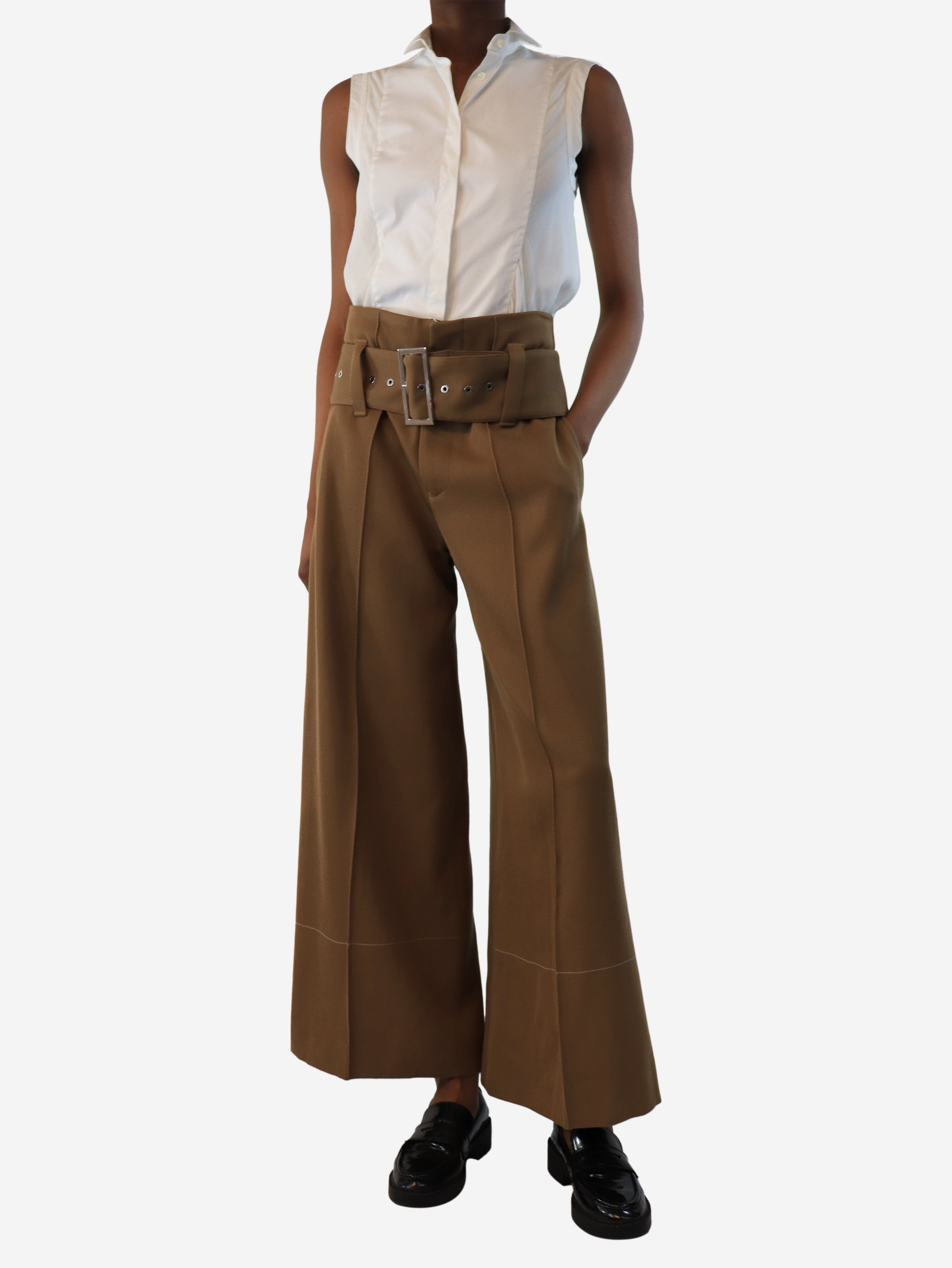 **Women's High Waist Belted Wide Leg Trousers - UK Size 4 | Comfortable & Stylish Pants for Work, Office & Casual Wear**