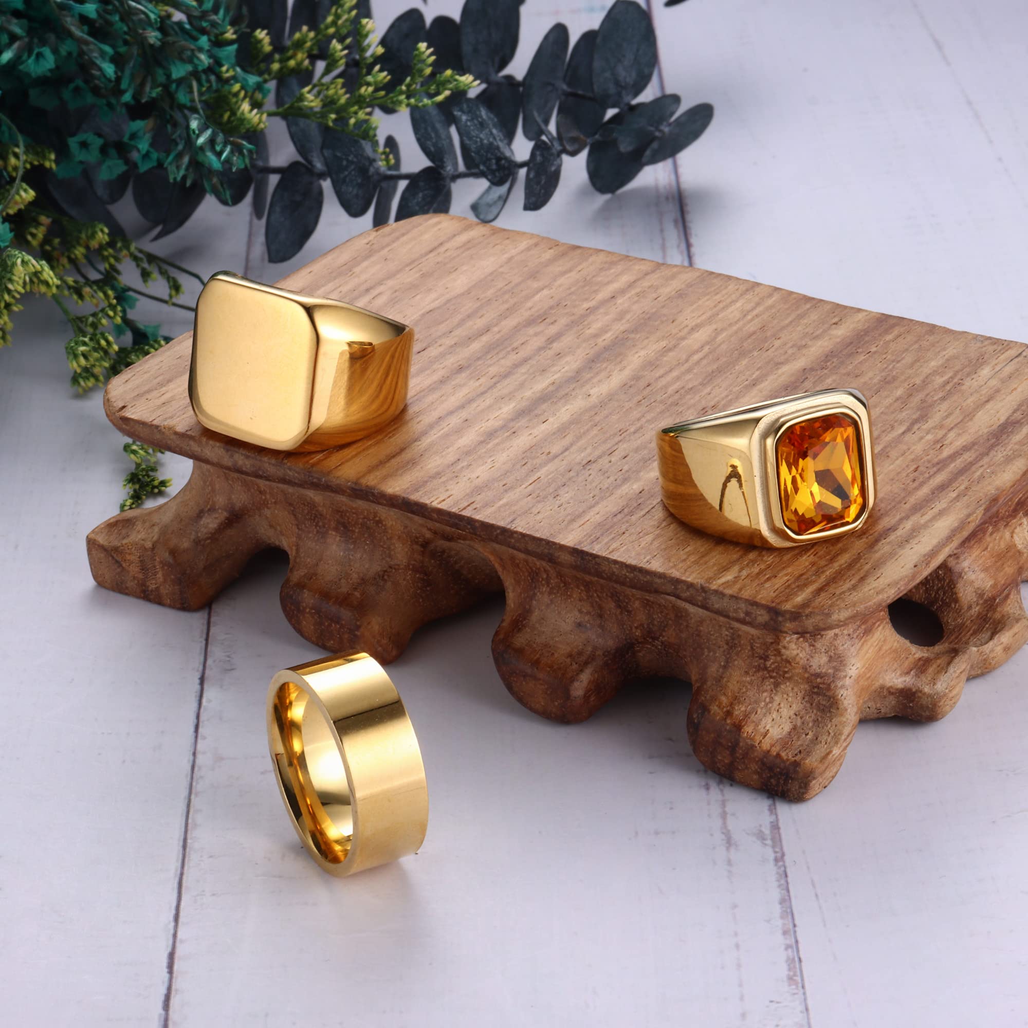 Dochais 3PCS Men's Stainless Steel Signet Rings Set - Square Agate Onyx Biker Rings for Men, Solid Polished Retro Band Rings (Size 7-13) - Perfect for Casual Wear, Biker Style & Gift Giving
