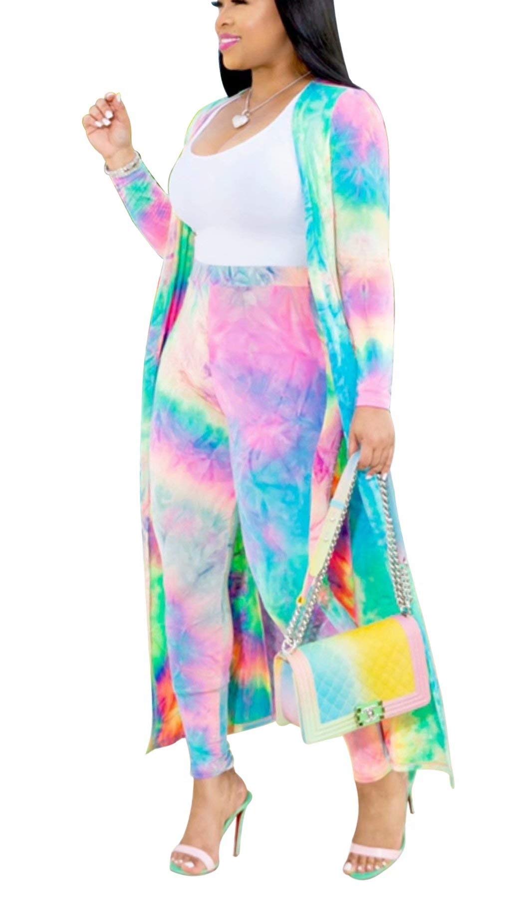 VLUNT Women's 2-Piece Outfits Floral Print Open Front Cardigan and Pants Lounge Set - Comfortable Loungewear for Home, Casual Wear and Club Nights