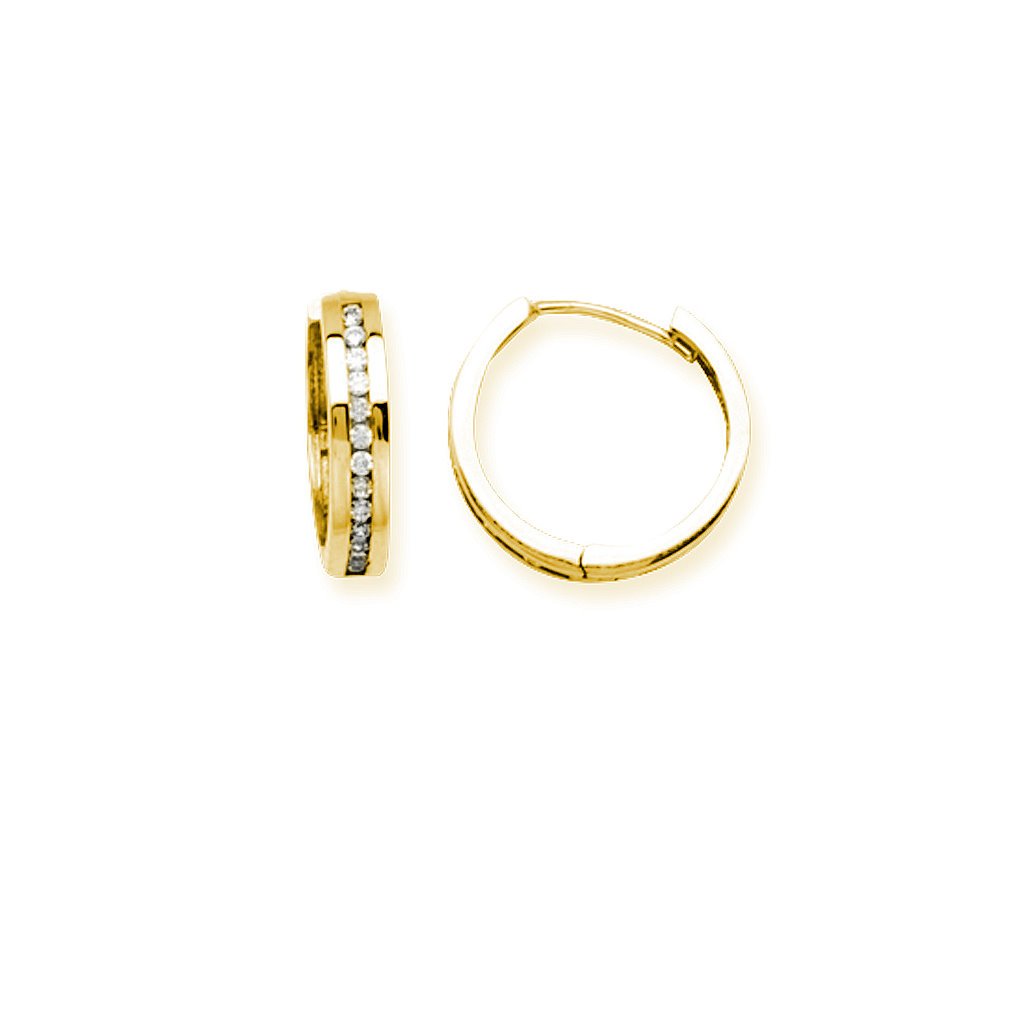 14K Yellow Gold Polished Huggie Hoop Earrings 12mm with Cubic Zirconia - Elegant Everyday Jewelry for Women, Perfect for Work, Date Night & Special Occasions