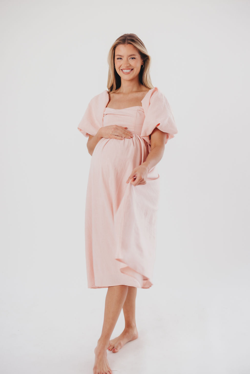 Stylish Hamilton Midi Dress in Pink - Bump Friendly Maternity Dress (Sizes S-2XL) | Perfect for Baby Showers, Date Nights & Office Wear