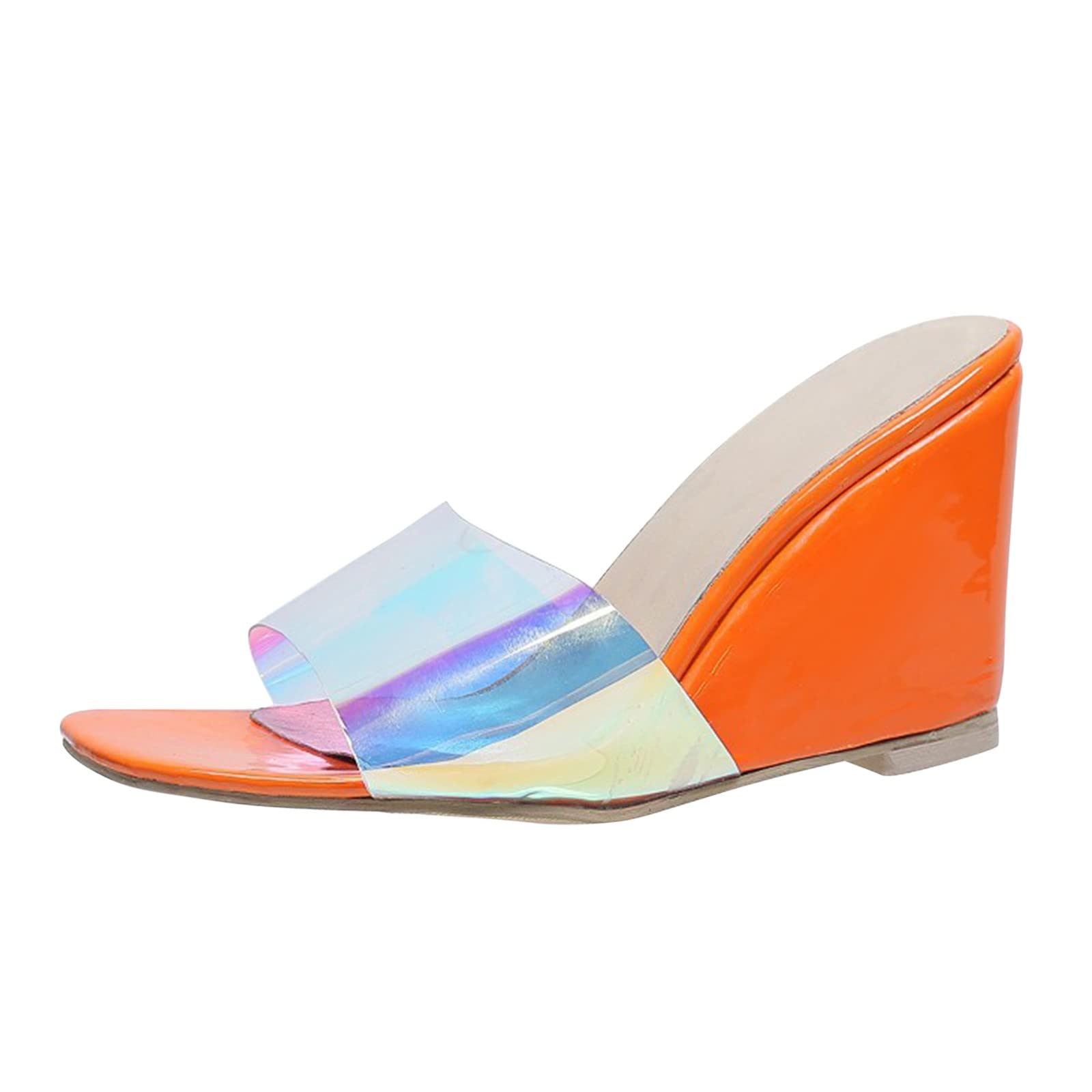 Women's Summer Wedge Sandals - Open Toe Roman Beach Slippers with Rainbow Design | Comfortable Casual Footwear for Vacation, Poolside & Outdoor Activities