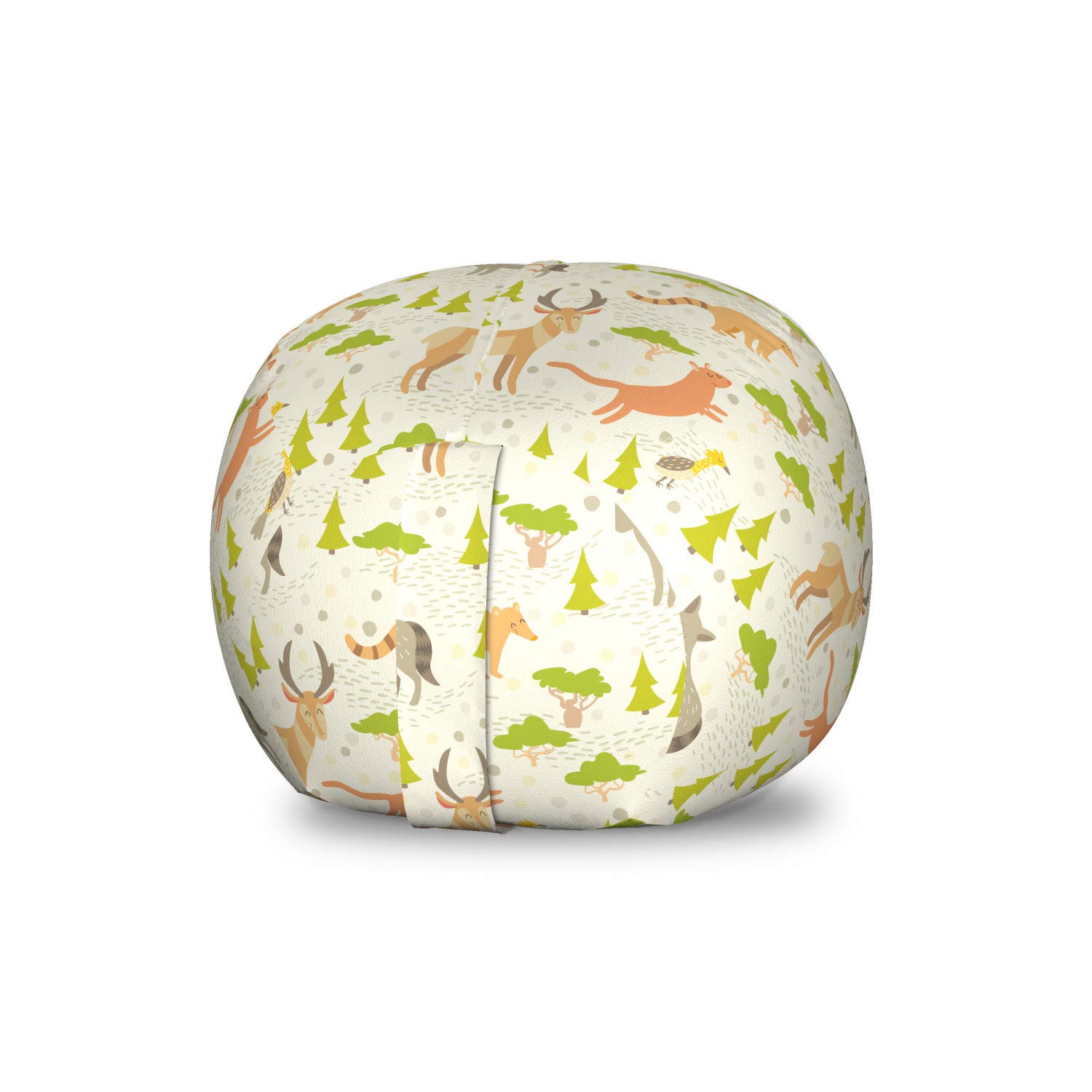 Ambesonne Northwoods Toy Storage Bag Chair - Washable Stuffed Animal Organizer with North American Forest Animals Pattern (Wolf, Antelope, Cougar, Bird) - Small Multicolor for Kids' Room, Playroom & Nursery Organization