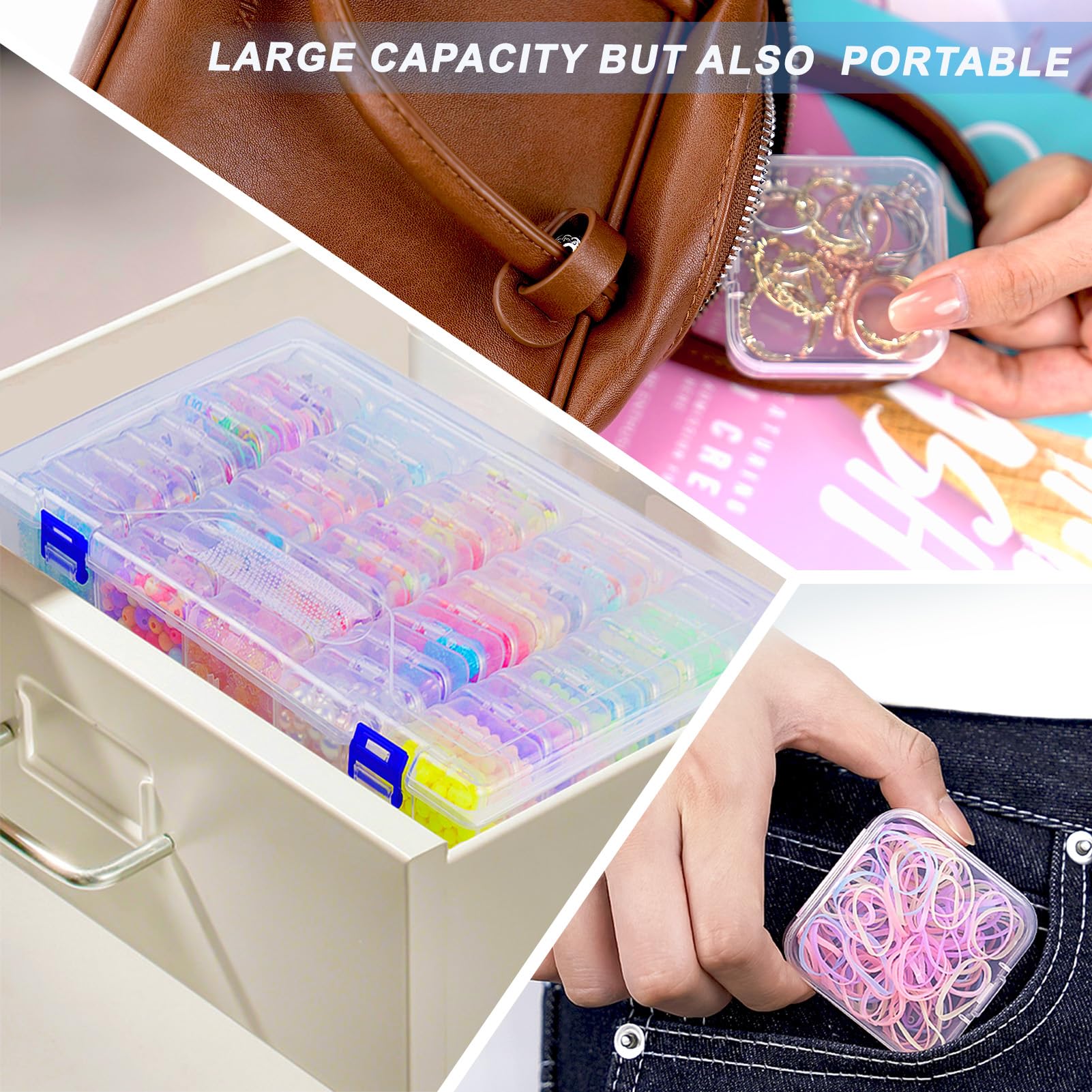 DILIBRA 46-Piece Bead Organizer Box Set - Small Clear Plastic Storage Containers with Hinged Lids for Diamond Painting, Jewelry Making, DIY Crafts - Perfect for Craft Room Organization & Travel Beading Projects