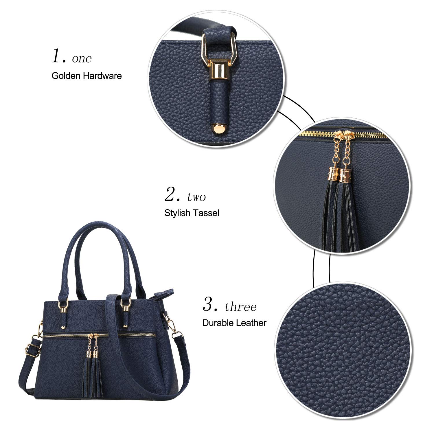 KKXIU Women's Leather Satchel Handbag with Shoulder Strap, Multiple Pockets & Zipper Closure - Stylish Crossbody Purse for Work, Travel & Everyday Use